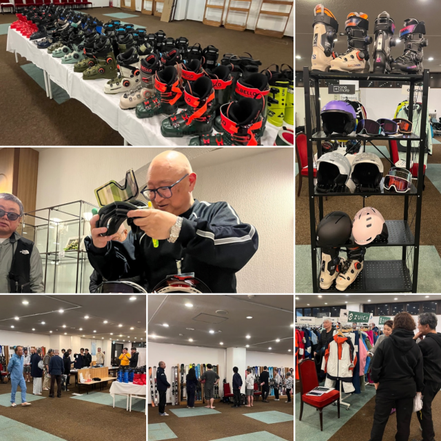 NEWモデルのウェアを展示。もちろん試着することもできます。
今回はNEWフェイスのウェアメーカー「ZUICA」も展示、大変ご好評いただきました。

雪上では聞ききれなかったことをメーカースタッフの方に質問したり、ブーツの試足も可能です。
